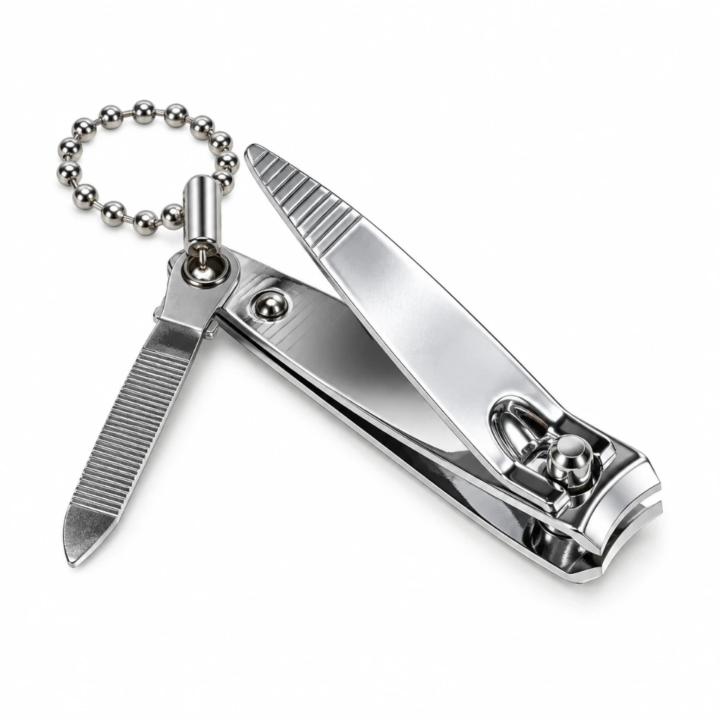 Cortauñas de corte frontal con lima y cadena acero inoxidable plata (2).webp
