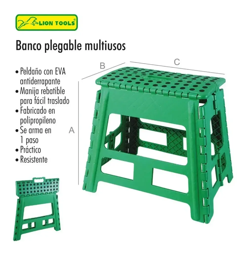Banco plegable multiusos 38 × 22 × 39 cm  Lion Tools (2).webp