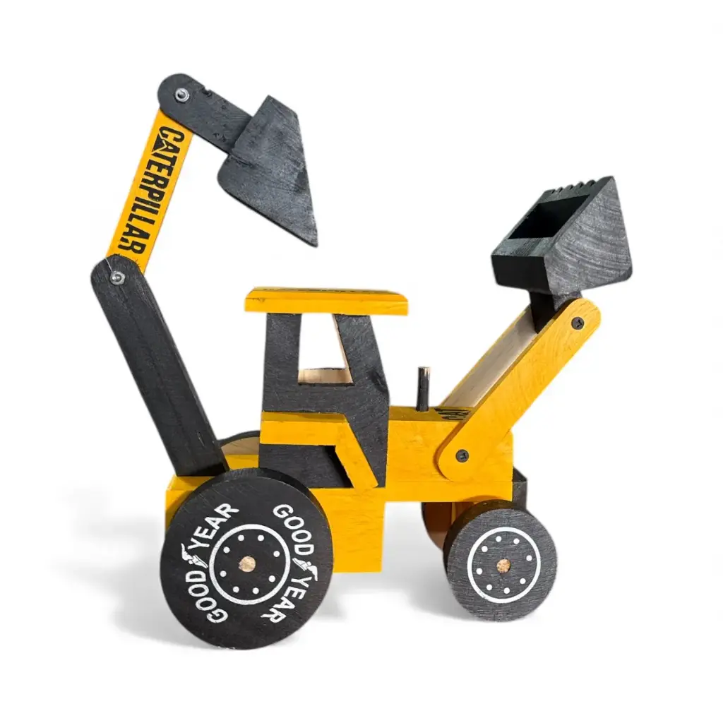 Juguete Retro excavadora de madera Mediano Pintado  Caterpillar  (5).webp