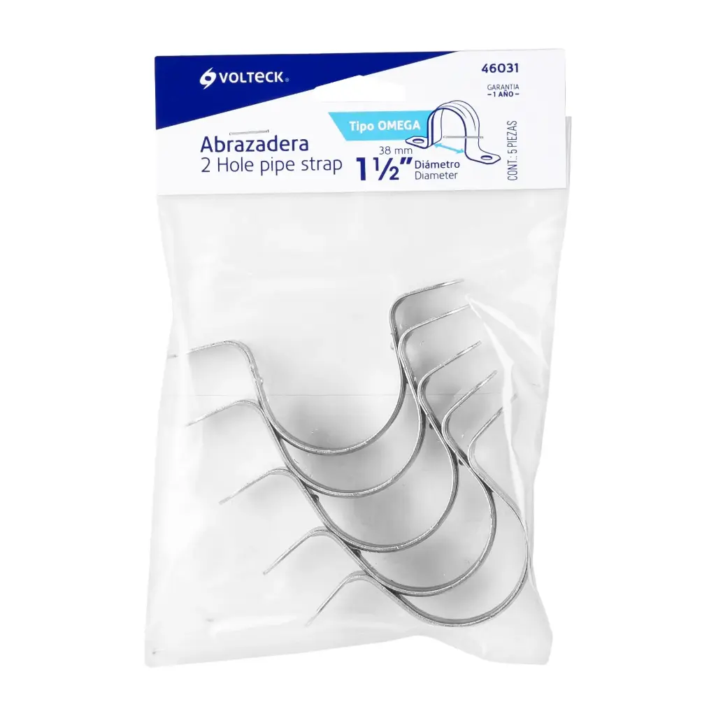 [46031] Bolsa abrazadera omega 1 1/2" con 5 pzas pared delgada | Volteck