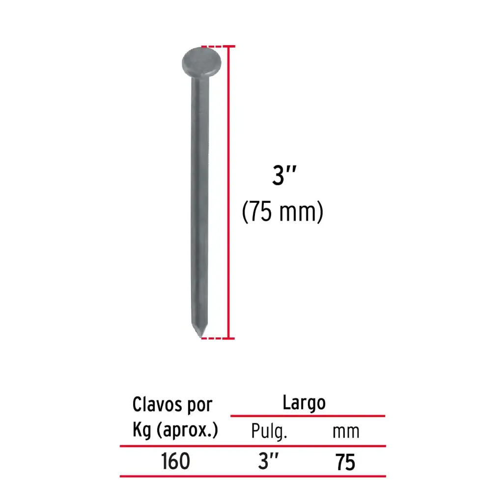 Kilo clavo 3" c/cab para madera | Fiero