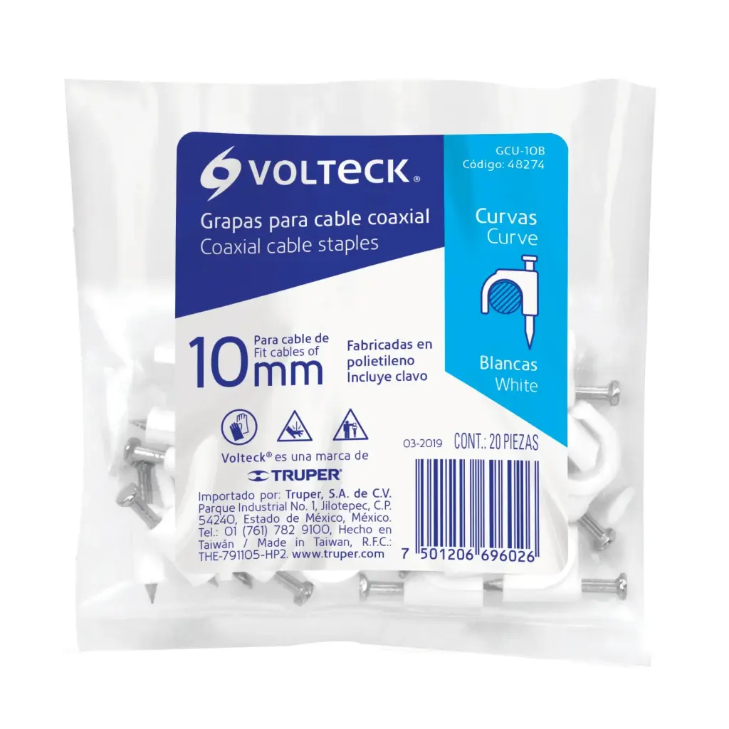 [48274] Bolsa grapas redondas blancas 10 mm con 20 pzas | Volteck