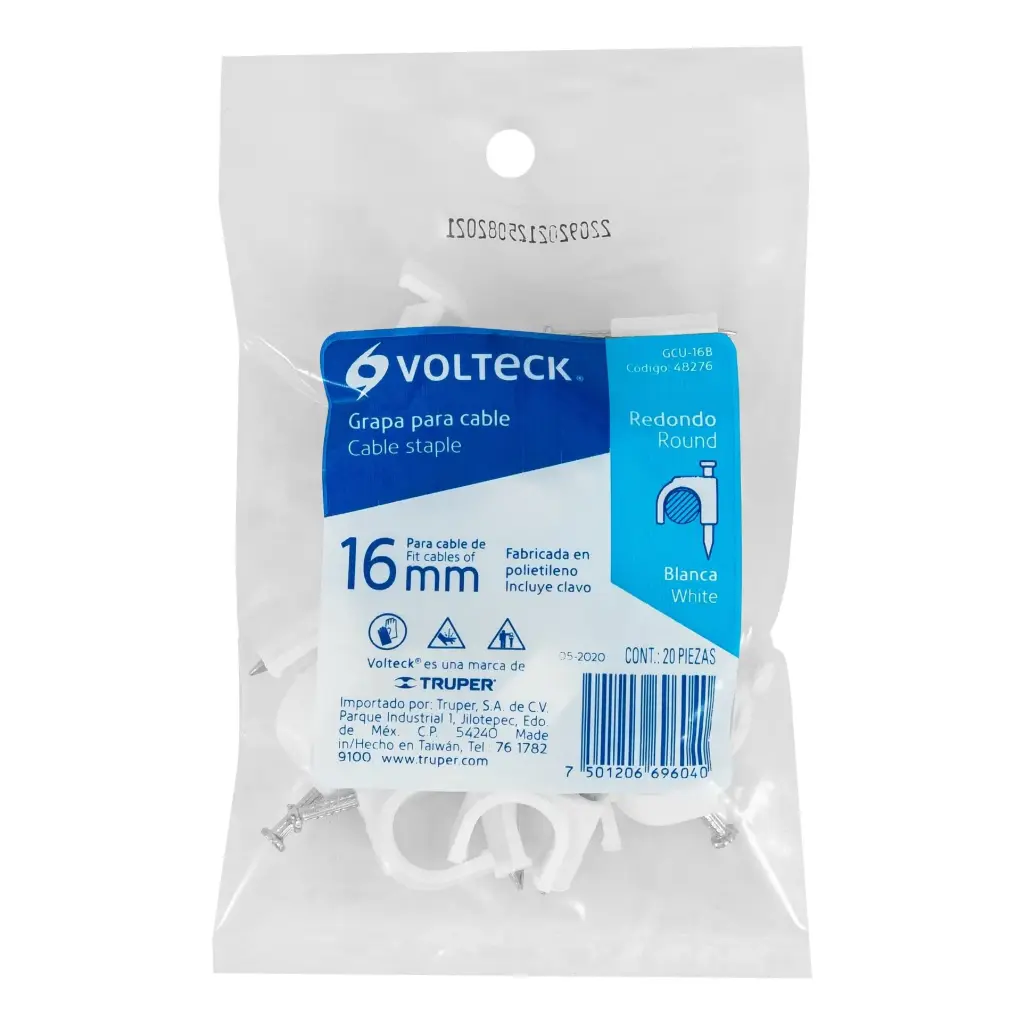Bolsa grapas planas blancas 16 mm con 20 pzas | Volteck