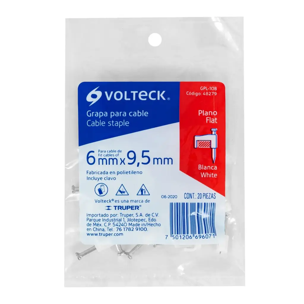 Bolsa grapas planas blancas 9.5 × 6 mm con 20 pzas | Volteck