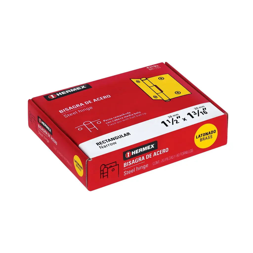 [43193] Bisagra rectangular 1 1/2" acero latonado | Hermex