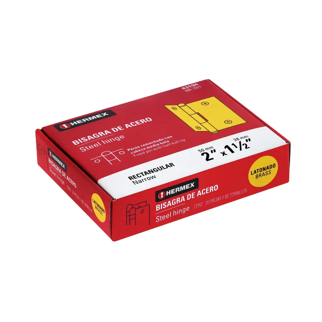 [43194] Bisagra rectangular 2" acero latonado | Hermex