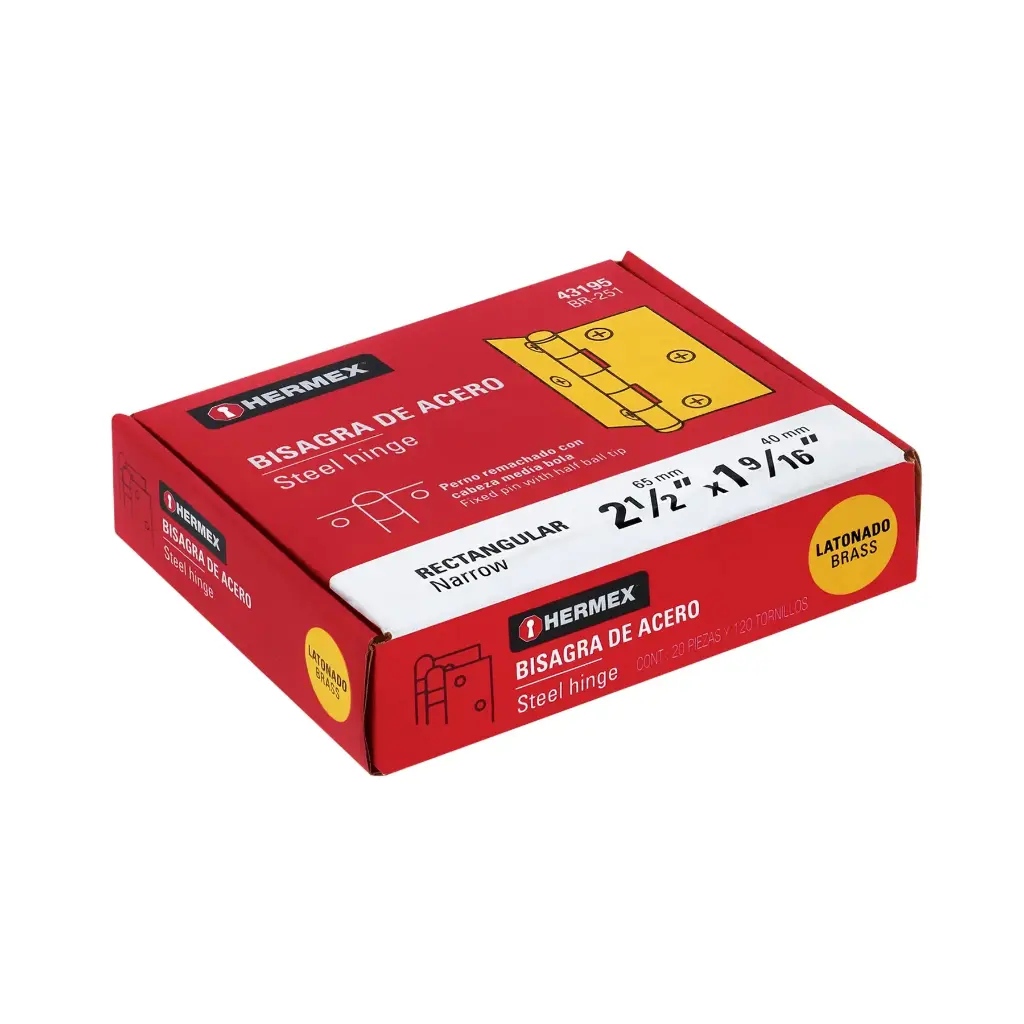Bisagra rectangular 2 1/2" acero latonado | Hermex