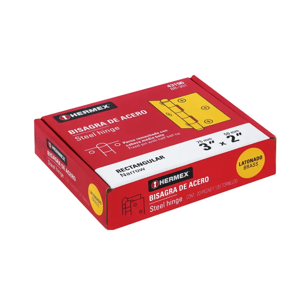 [43196] Bisagra rectangular 3" acero latonado | Hermex
