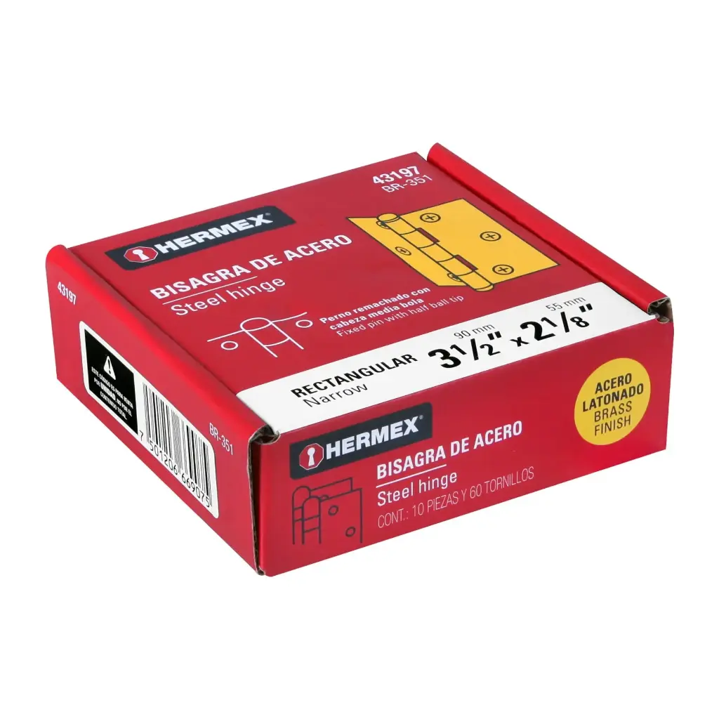 [43197] Bisagra rectangular 3 1/2" acero latonado | Hermex