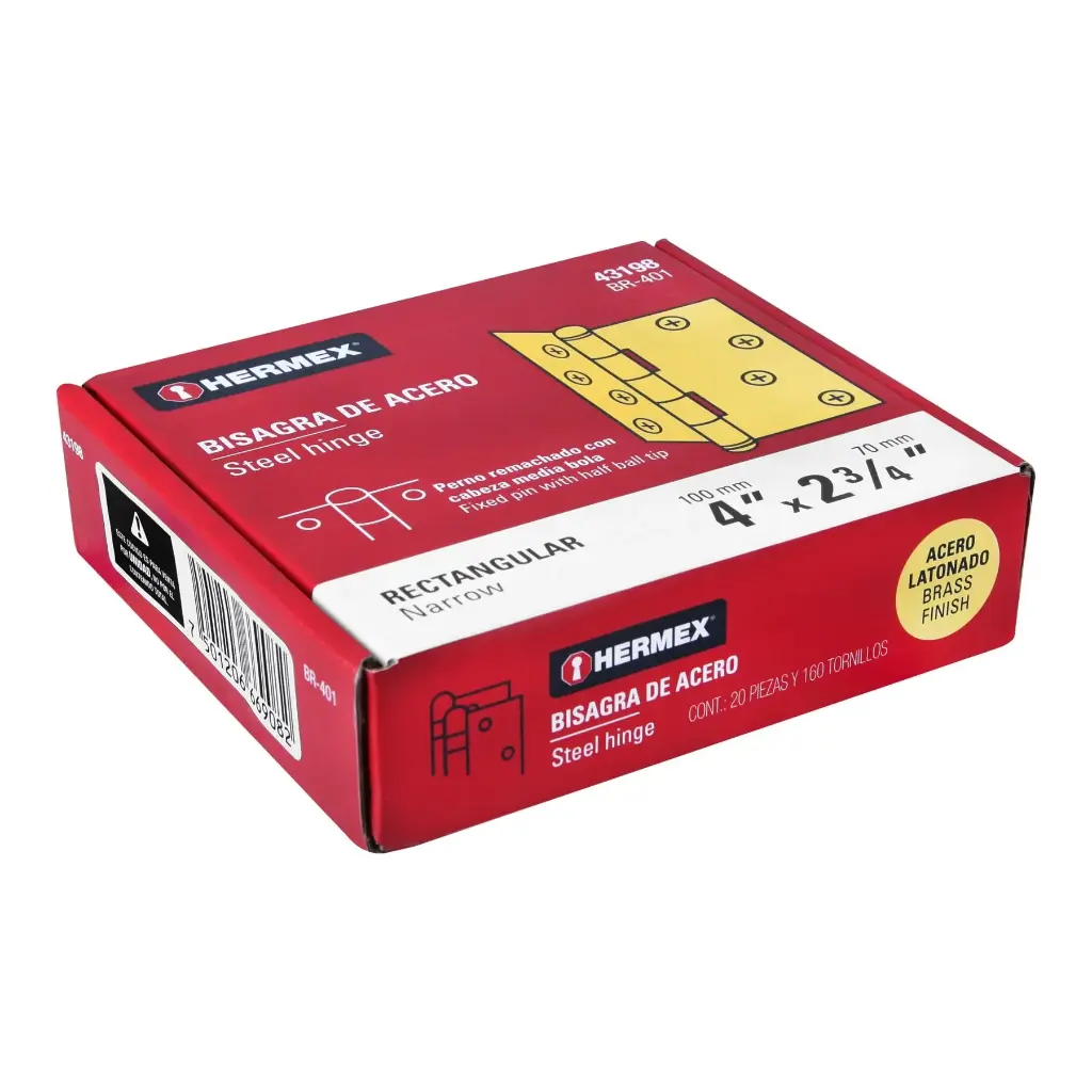 [43198] Bisagra rectangular 4" acero latonado | Hermex