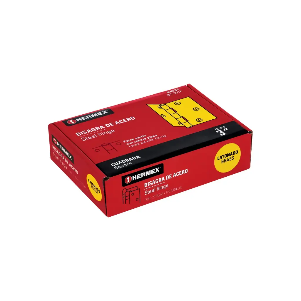 [43237] Bisagra cuadrada 3" acero latonado cabeza plana | Hermex