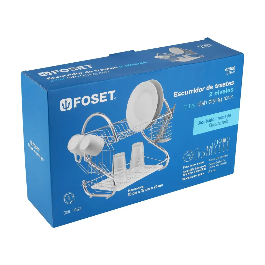 Escurridor de acero cromado con 2 niveles para trastes | Foset