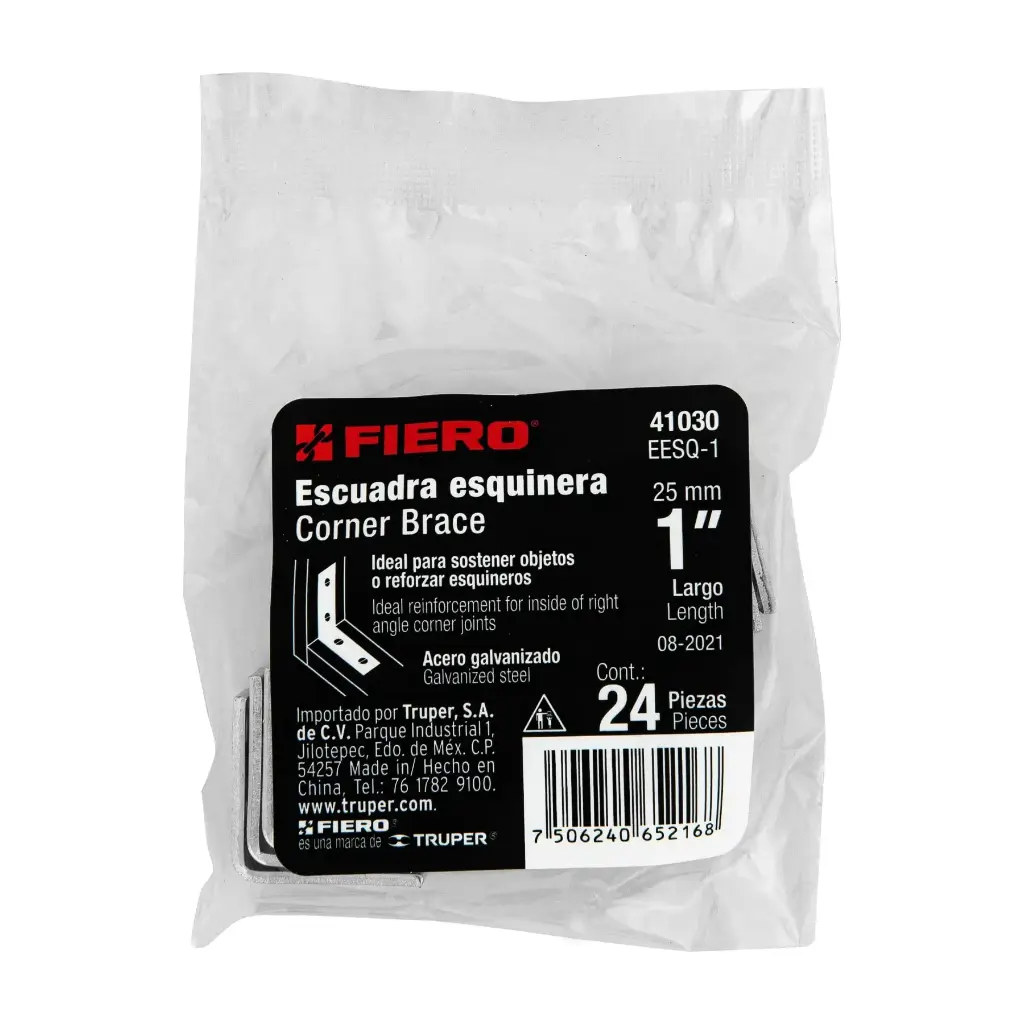 [41030] Bolsa escuadras esquineras 1" × 1" con 24 pzas | Esquinero | Fiero