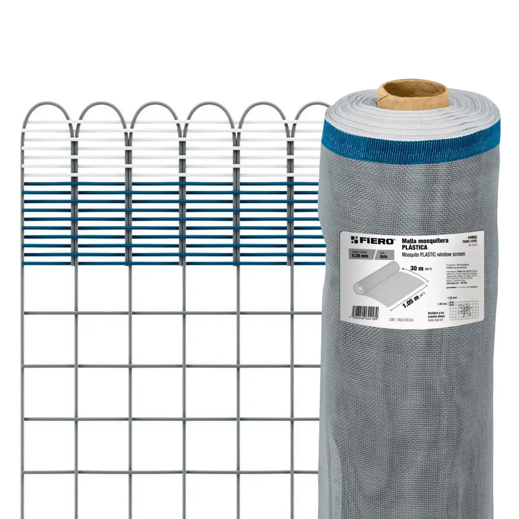 Rollo malla mosquitera 1.05 m plástica gris con 30 metros | Fiero