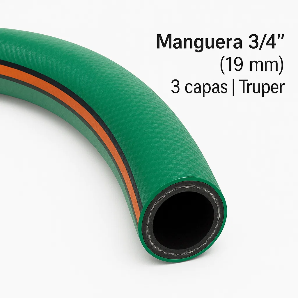 Metro manguera 3/4" verde 3 capas con guía