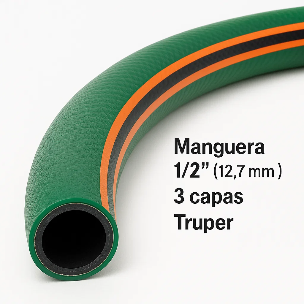 [19857-1] Metro manguera 1/2" verde 3 capas con guía