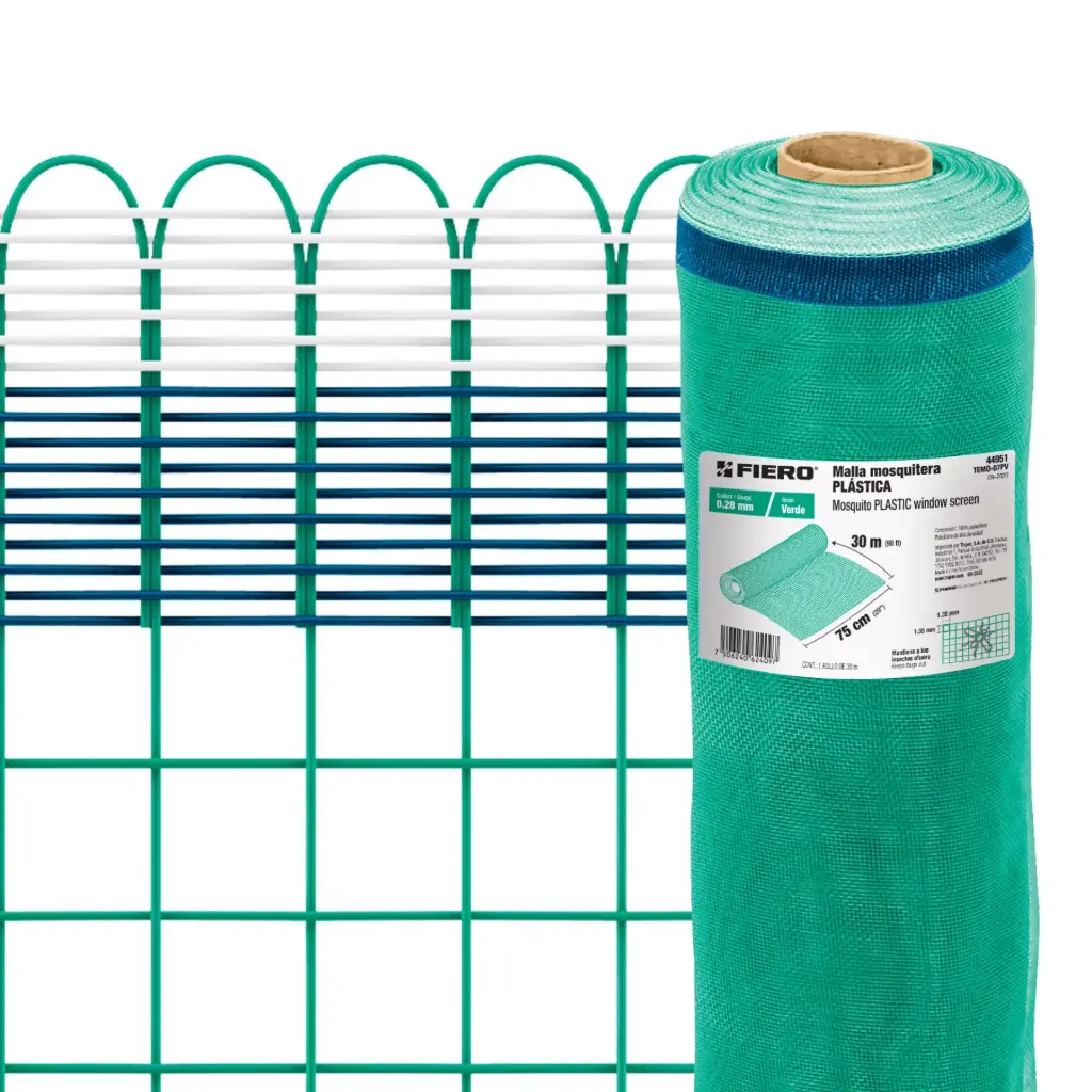 Rollo malla mosquitera 0.75 m plástica verde con 30 metros | Fiero