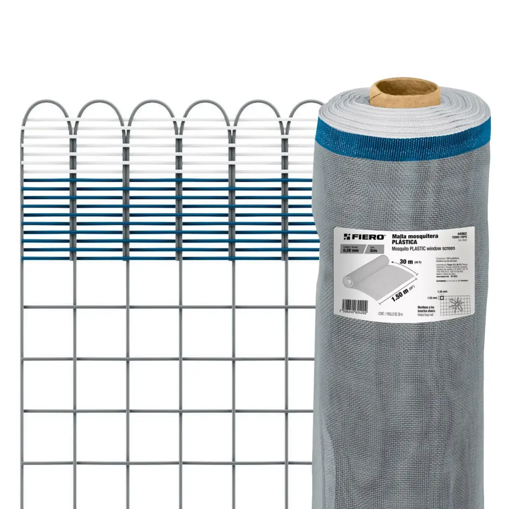 Rollo malla mosquitera 1.50 m plástica gris con 30 metros | Fiero