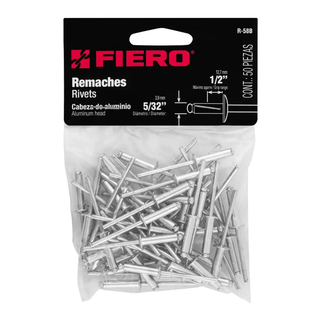 Bolsa de remache 5/32" x 1/2" de aluminio ala 5/16" con 50 pzas | Fiero