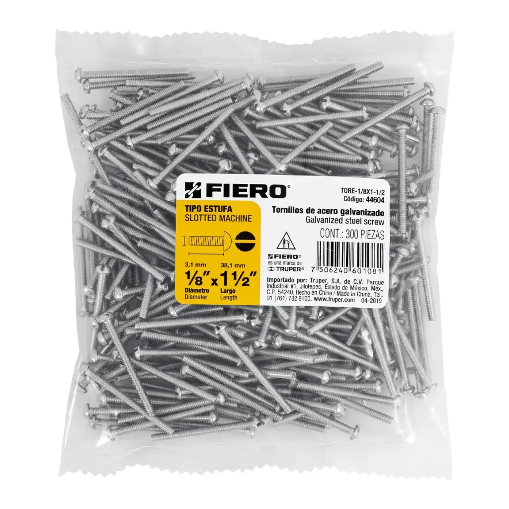Bolsa Tornillo #1/8 x 1 1/2 Estufa galvanizado con 300 pzas | Fiero