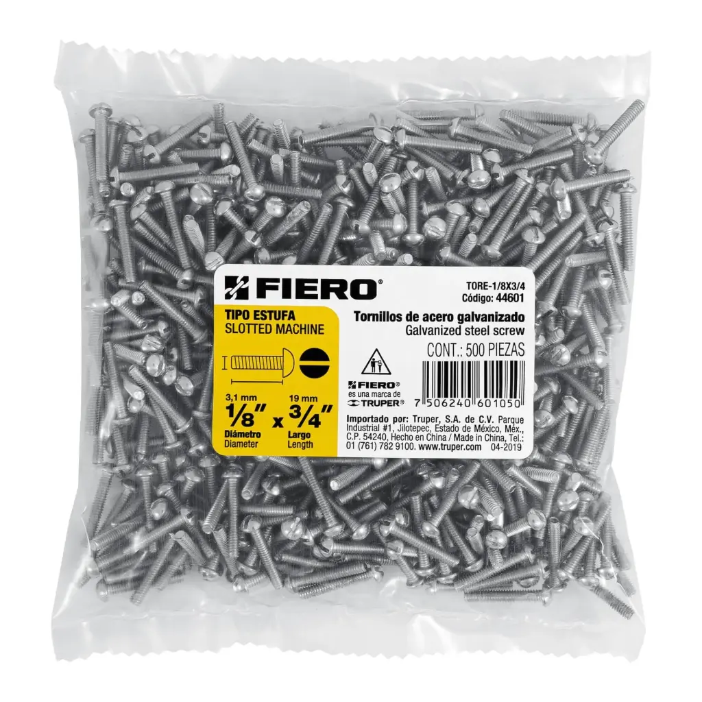 Bolsa Tornillo #1/8 x 3/4 Estufa galvanizado con 500 pzas | Fiero