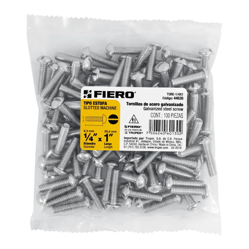 Bolsa Tornillo #1/4 x 1 Estufa galvanizado con 100 pzas | Fiero