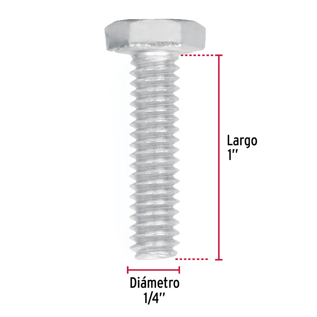 [44558-1] Tornillo #1/4 x 1 Máquina hexagonal galvanizado 1 pza | Fiero