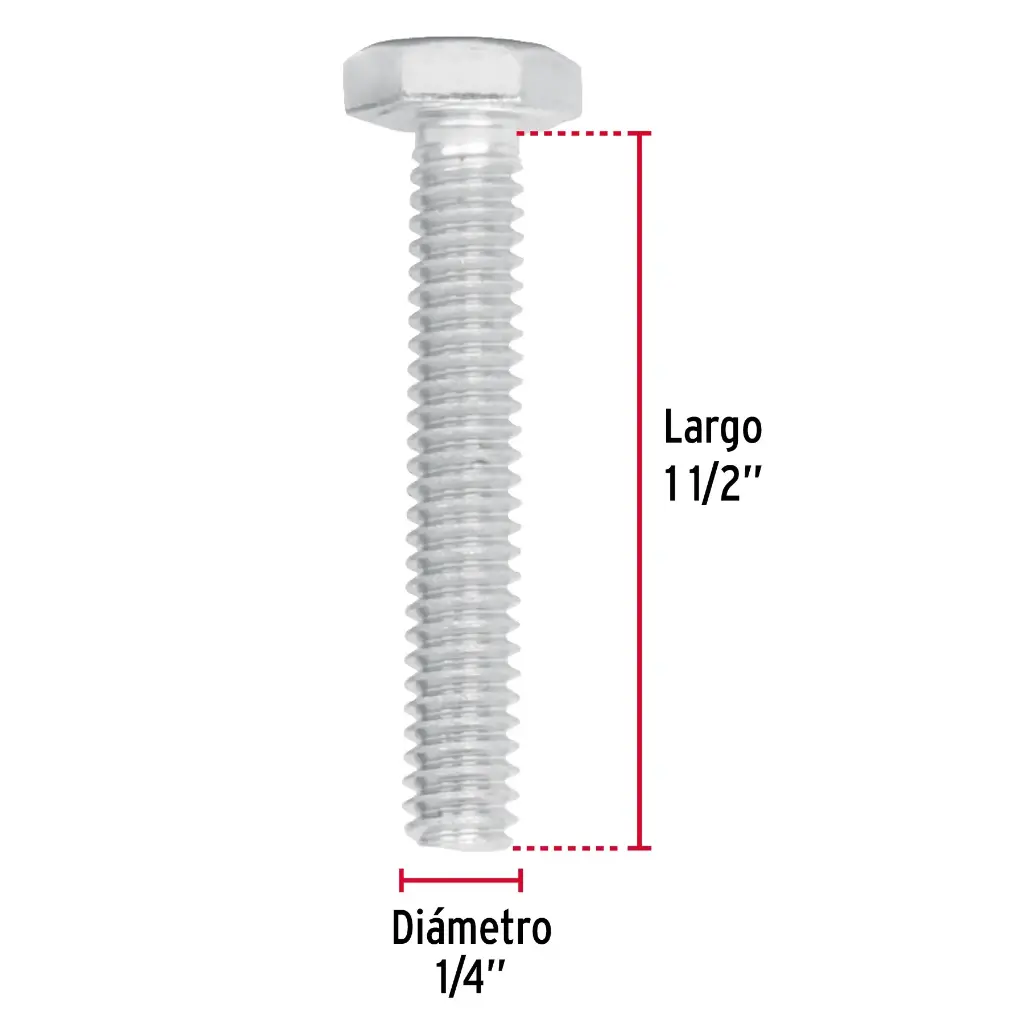 [44560-1] Tornillo #1/4 x 1 1/2 Máquina hexagonal galvanizado 1 pza | Fiero