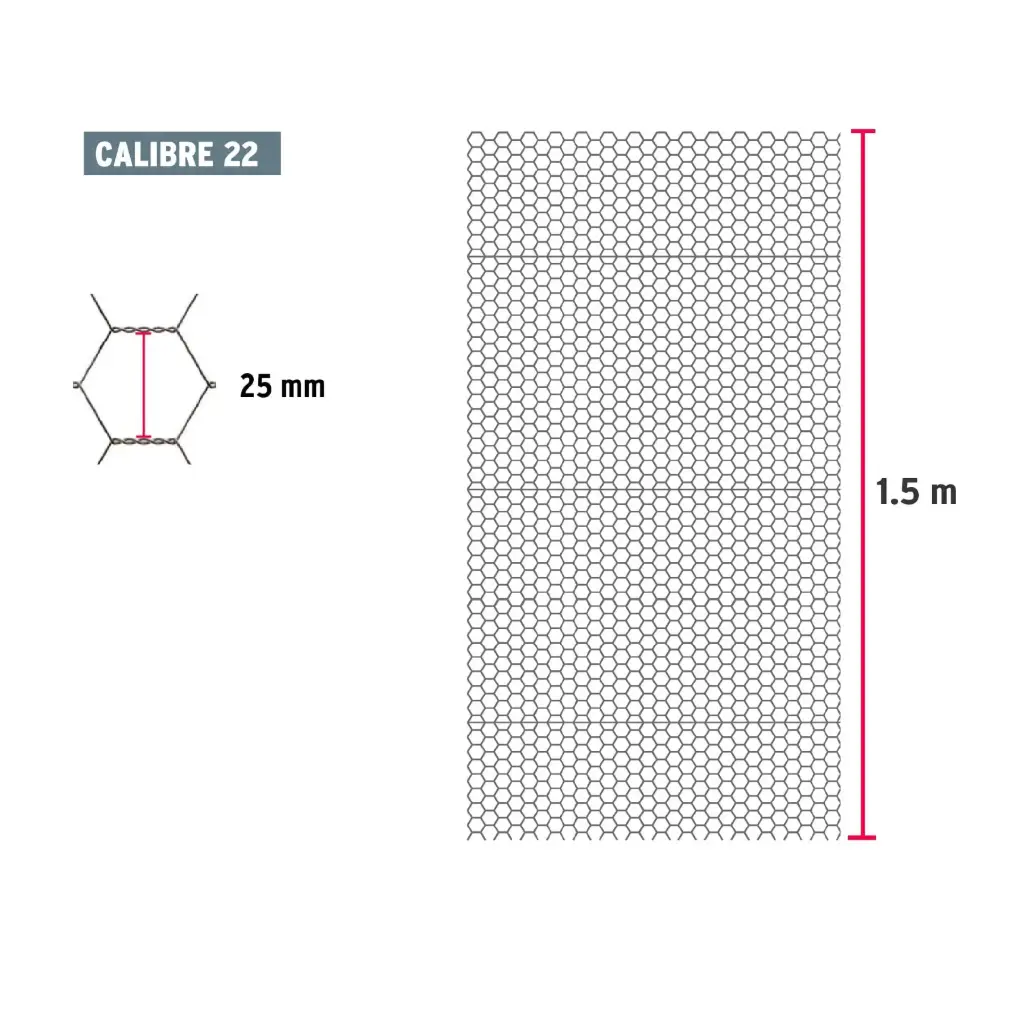 Metro malla hexagonal 1.5 m calibre 22 abertura 25 mm | Fiero