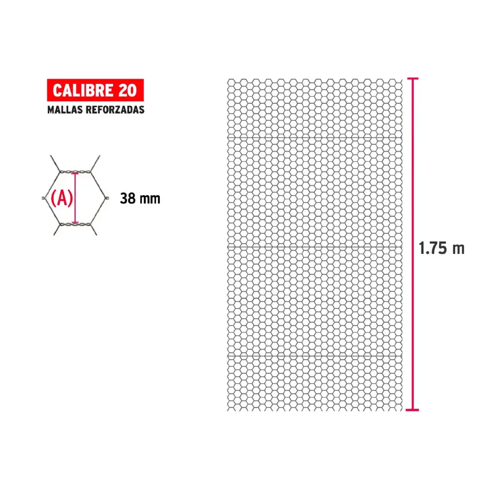 Metro malla hexagonal 1.75 m calibre 20 abertura 38 mm | Fiero