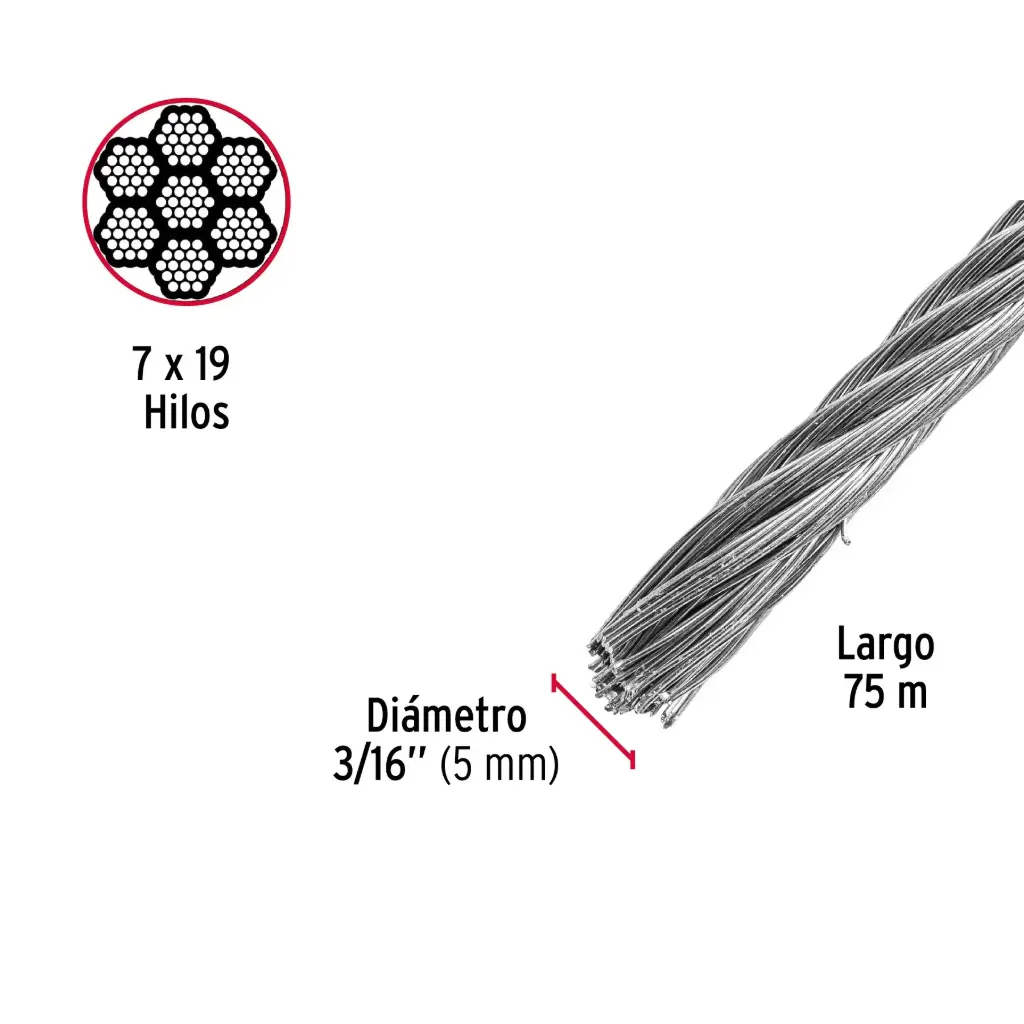 Metro cable 3/16 rígido 7x19|Fiero