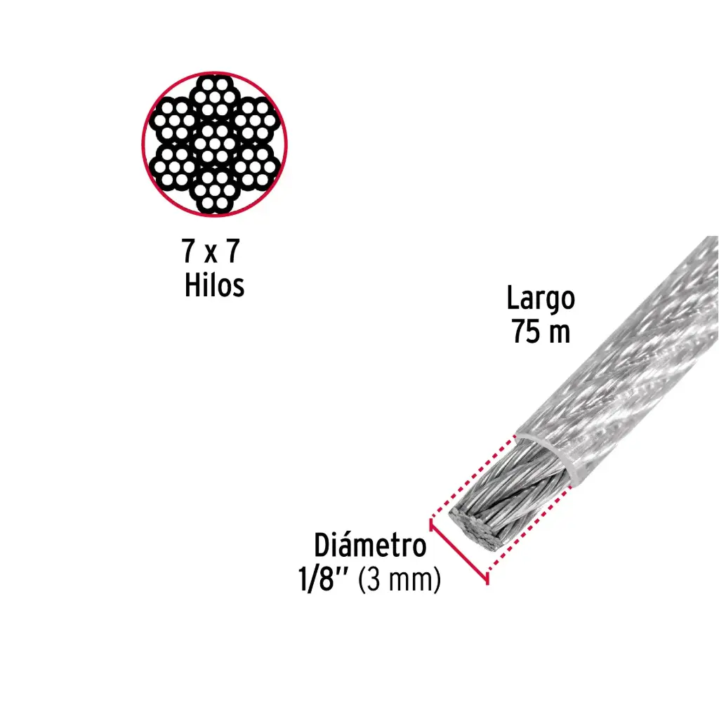Metro cable 1/8 recubierto PVC 7x7|Fiero
