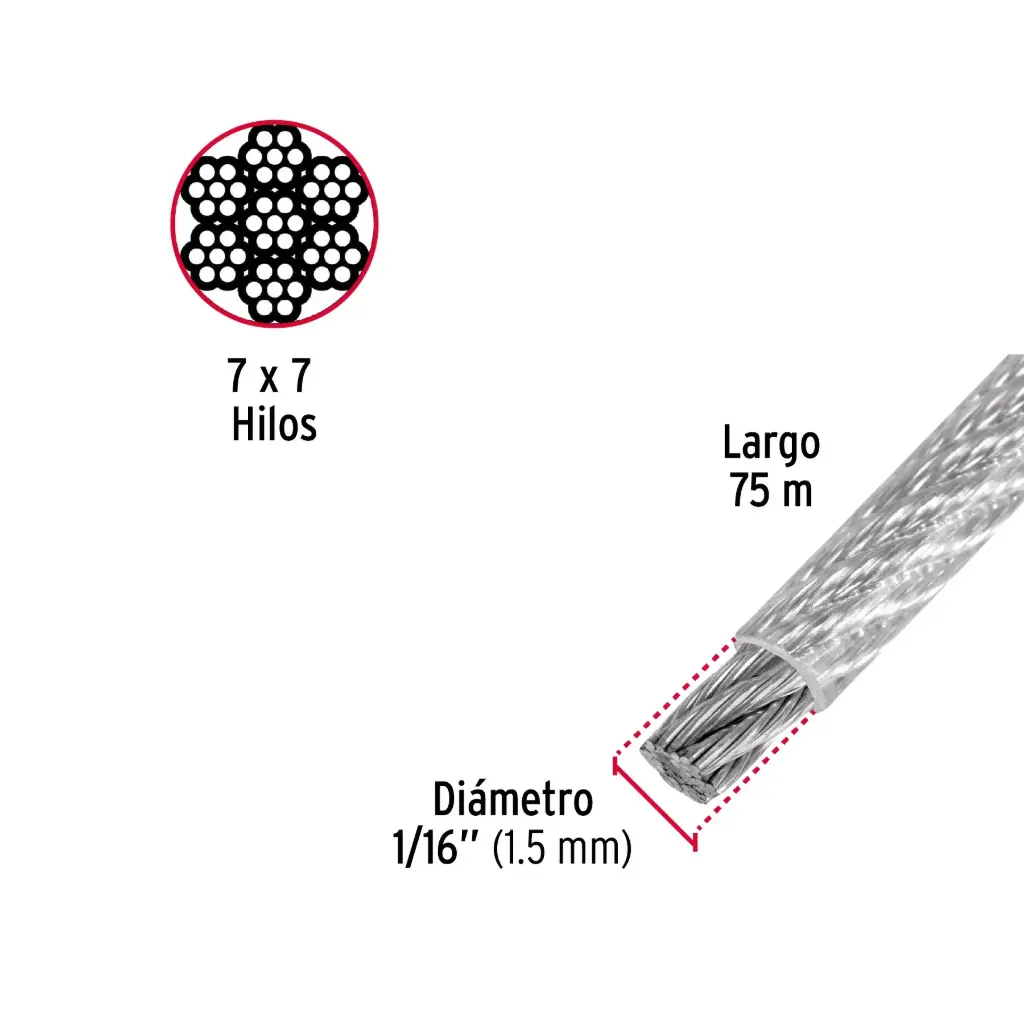 [44220] Metro cable 1/16 recubierto PVC 7x7|Fiero