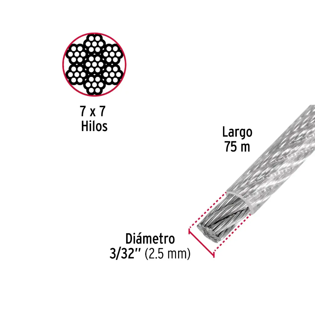 Metro cable 3/32 recubierto PVC 7x7|Fiero