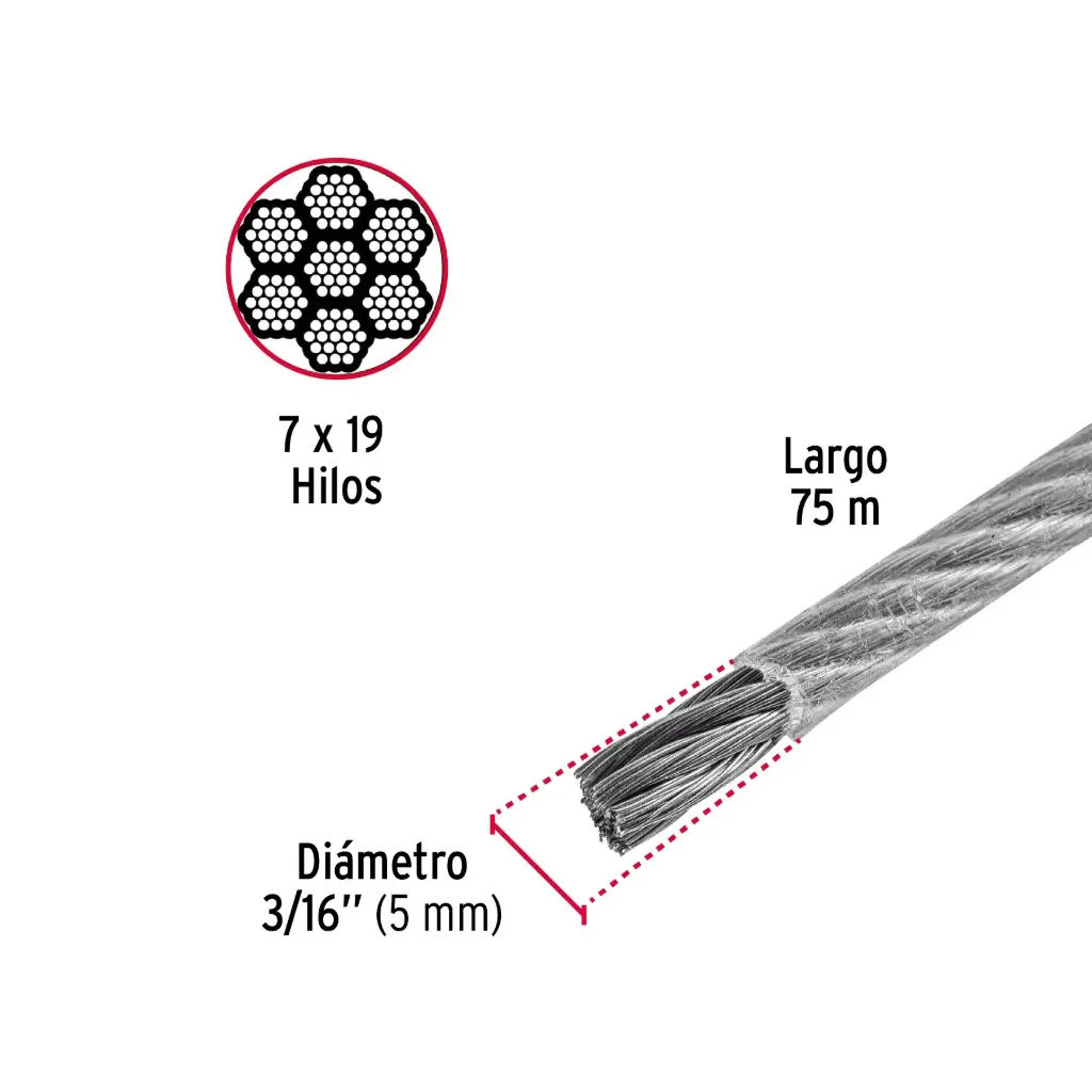 Metro cable 3/16 de acero recubierto PVC 7x19 hilos | Fiero