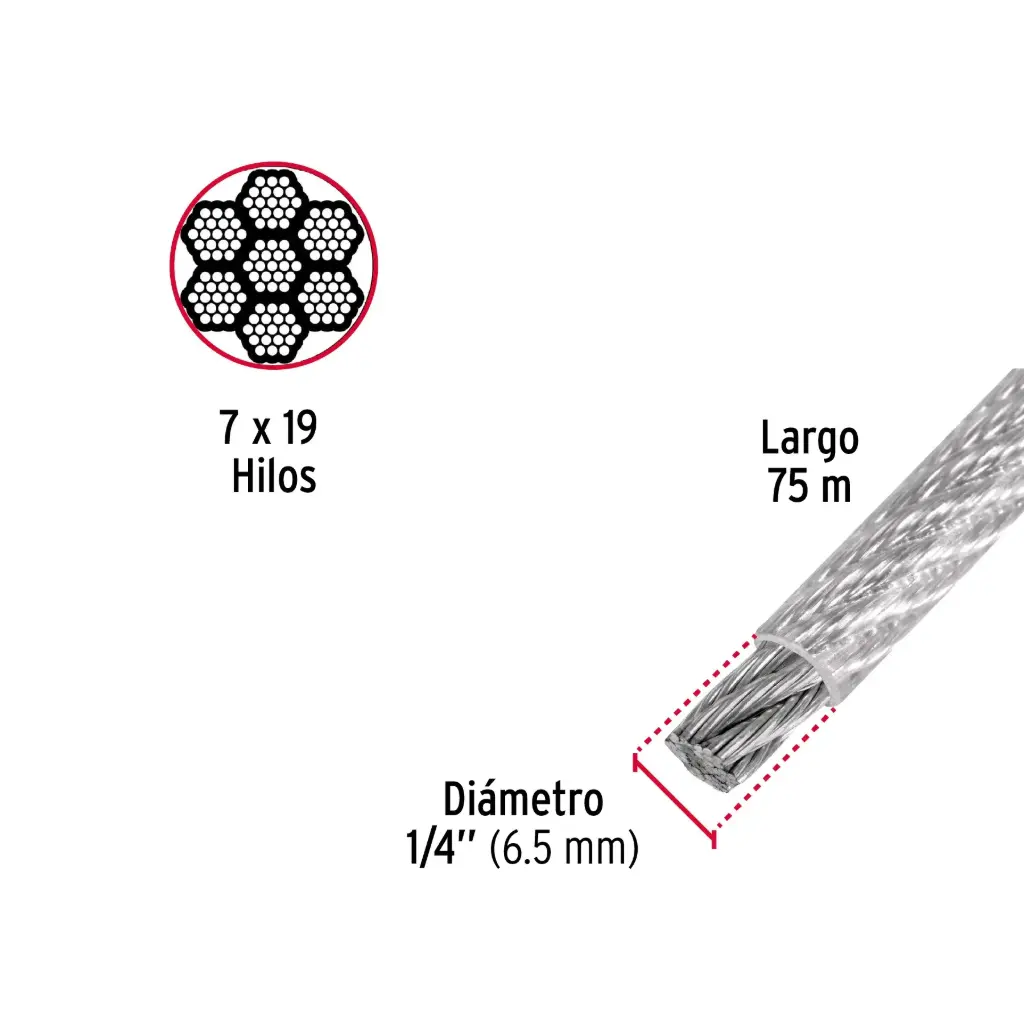 [44224] Metro cable 1/4 flexible recubierto PVC 7x19|Fiero