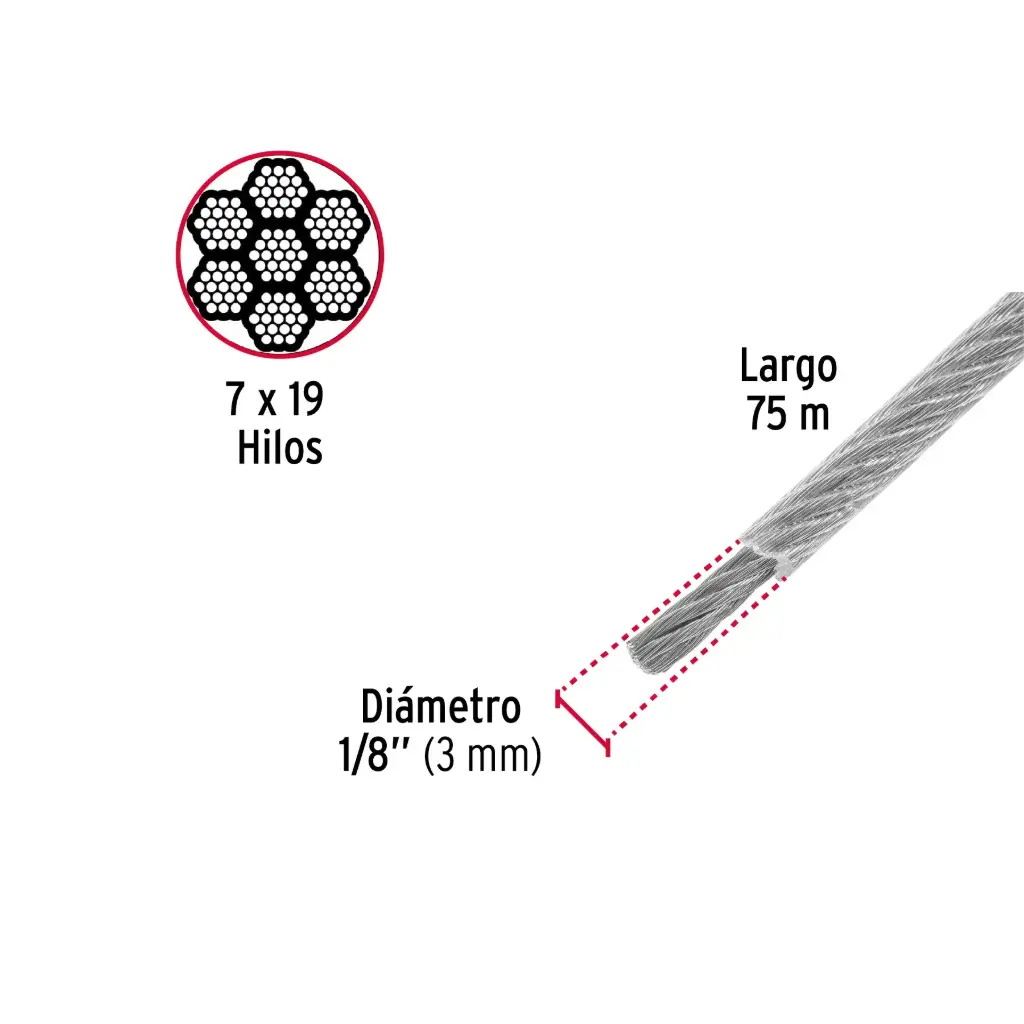 Metro cable 1/8 recubierto PVC 7x19|Fiero