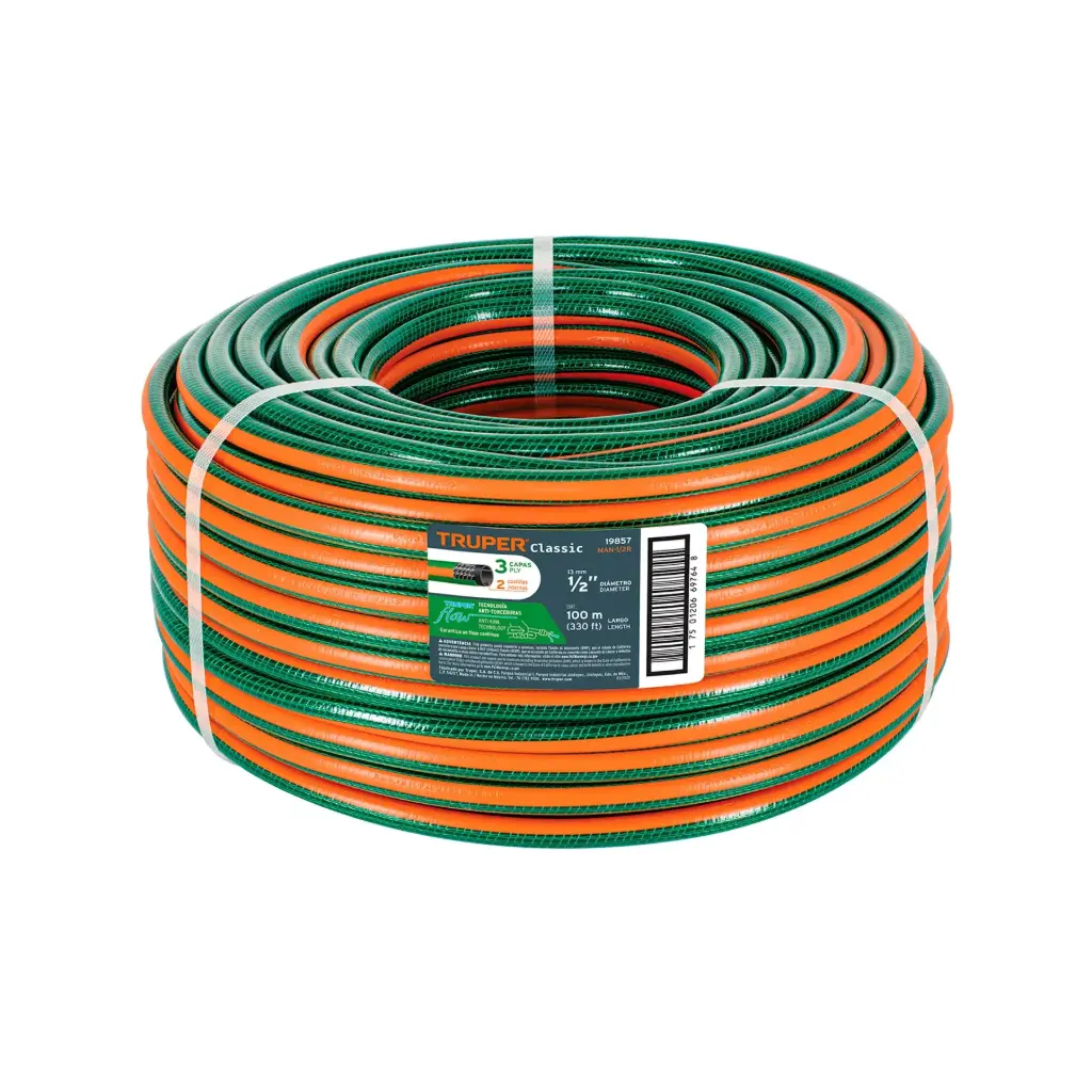 [19857] Rollo manguera 1/2" verde 3 capas con guía 100mtrs | Truper