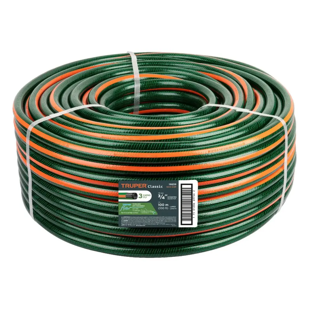 [19859] Rollo manguera 3/4" verde 3 capas con guía 100mtrs | Truper