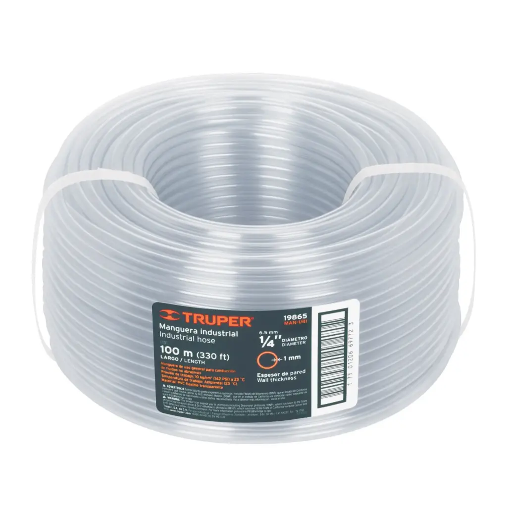 [19865] Rollo manguera 1/4" industrial transparente 100 mtrs | Truper