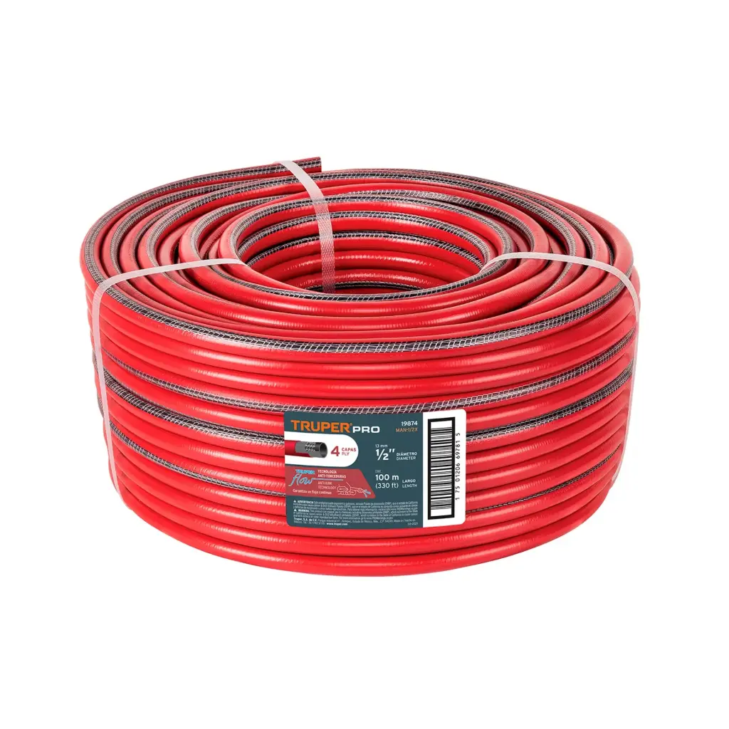 Rollo manguera 1/2" roja 4 capas 100mtrs | Truper