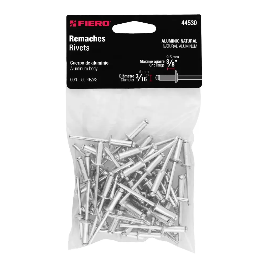 Bolsa de Remache 3/16" x 3/8" de aluminio ala 3/8" con 50 pzas | Fiero
