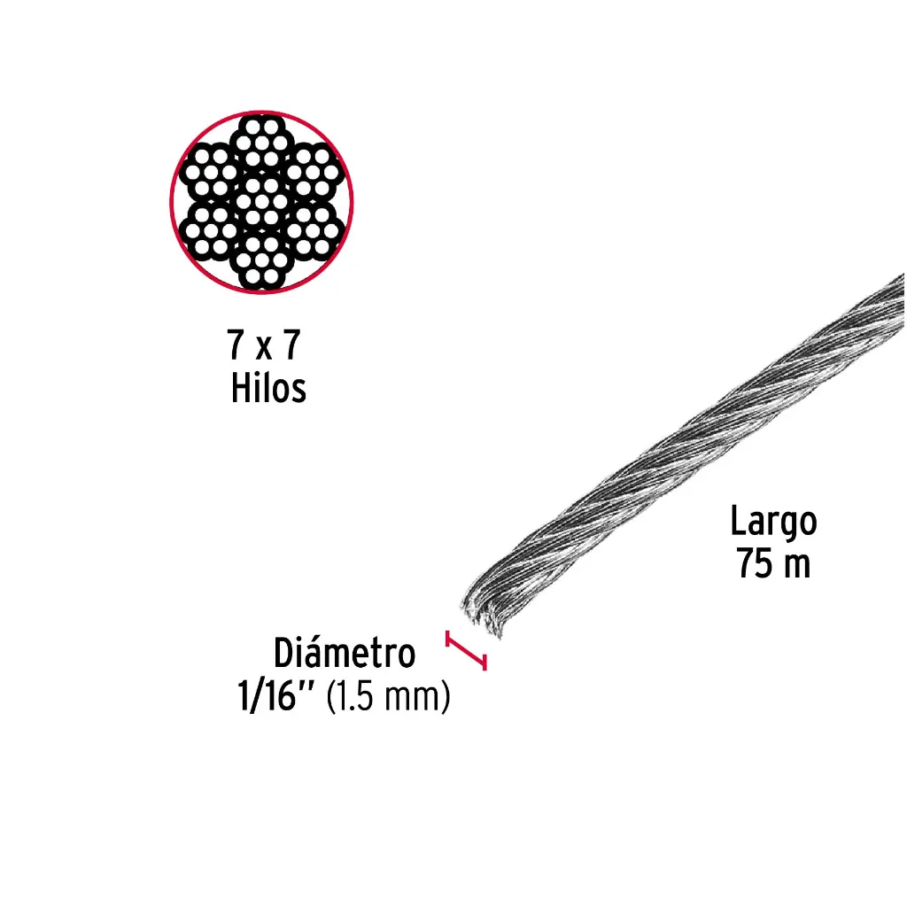 Metro cable 1/16 rígido 7x7|Fiero
