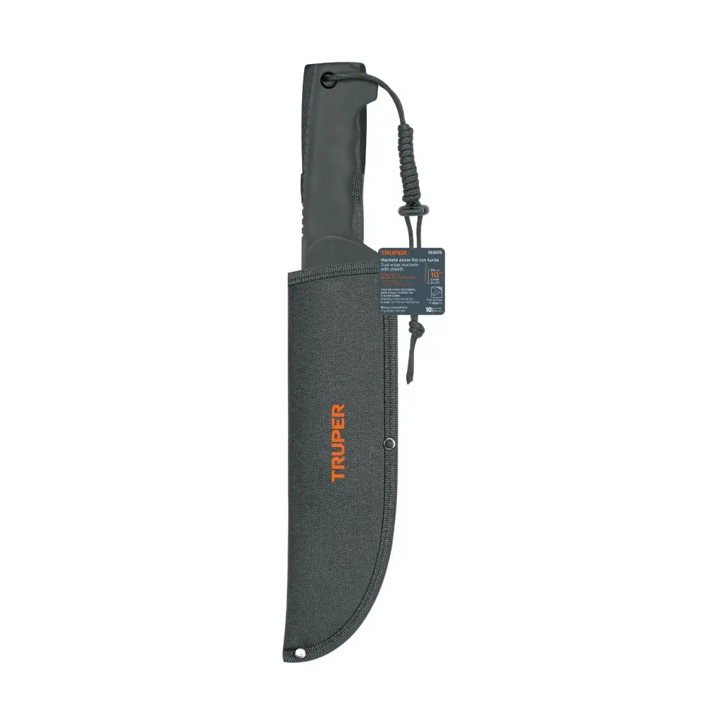 [103015] Machete doble filo 10" cacha inyectada con funda | Truper