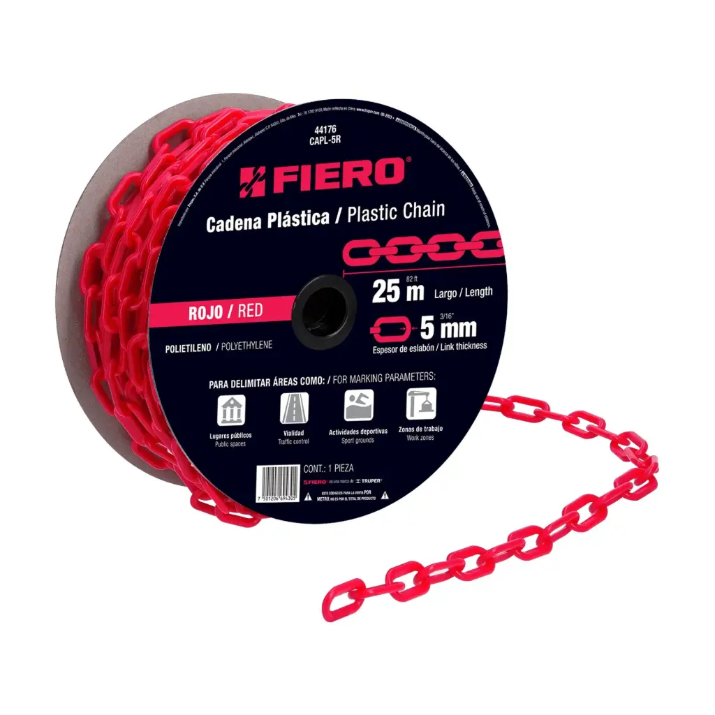 [44176] Rollo cadena de plástico 5 mm rojo 25 mtrs | Fiero