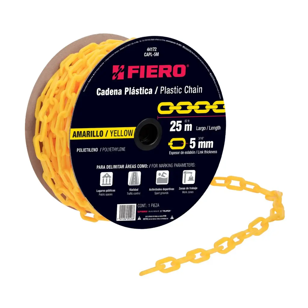 [44172] Rollo cadena de plástico 5 mm amarillo 25 mtrs | Fiero