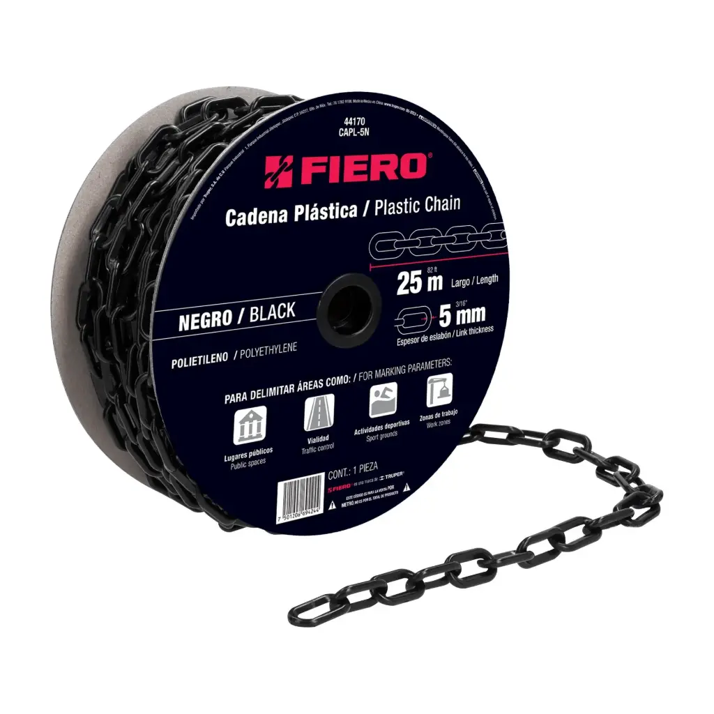 [44170] Rollo cadena de plástico 5 mm negro 25 mtrs | Fiero