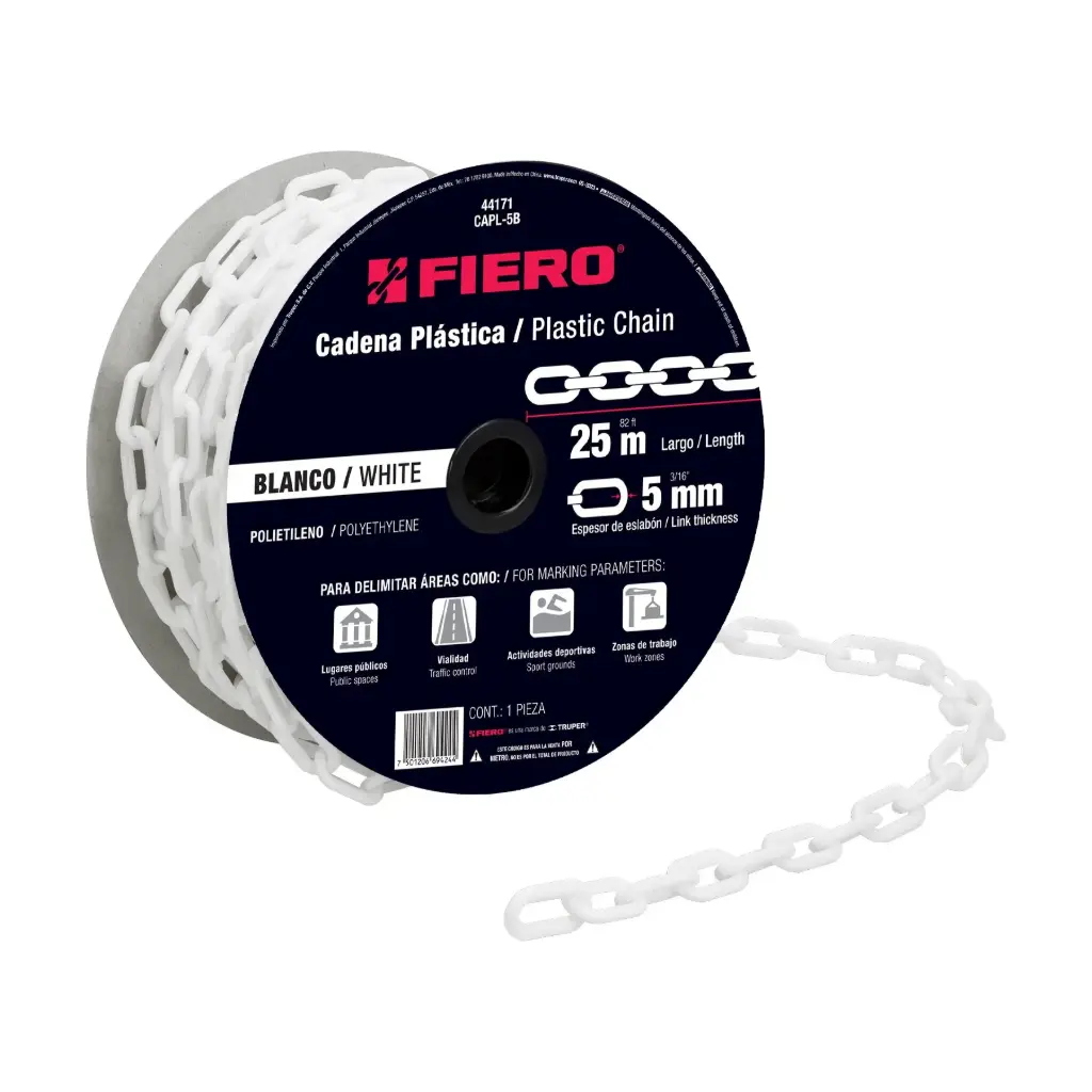[44171] Rollo cadena de plástico 5 mm blanco 25 mtrs | Fiero