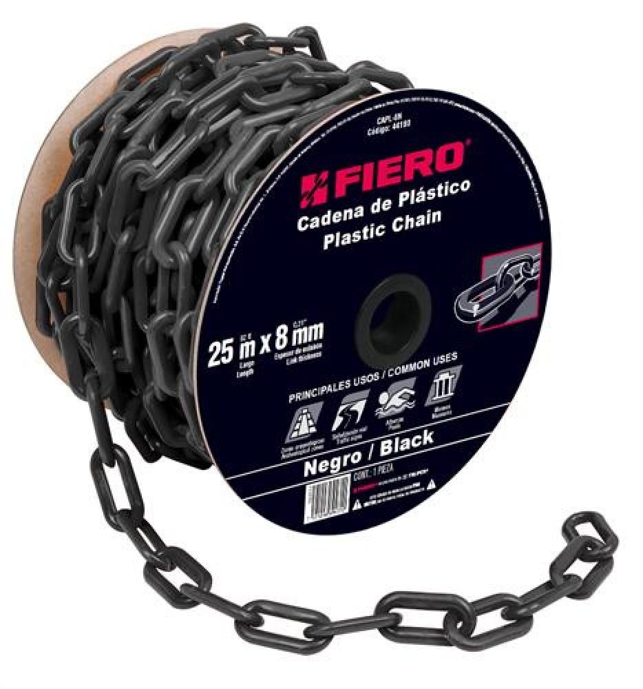 [44180] Rollo cadena de plástico 8 mm negro 25 mtrs | Fiero