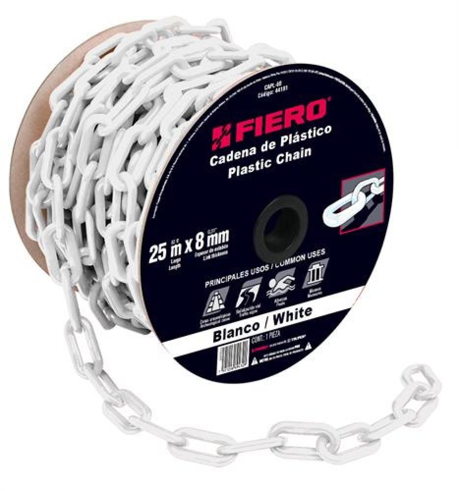 [44181] Rollo cadena de plástico 8 mm blanco 25 mtrs | Fiero